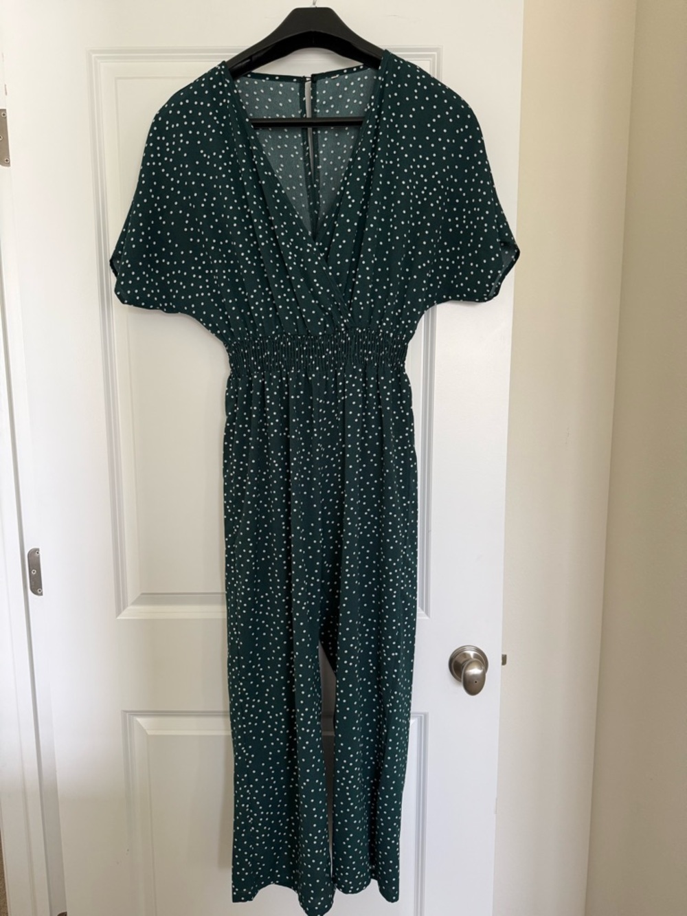 SHEIN Dark Green Polka Dot Wrap Jumpsuit